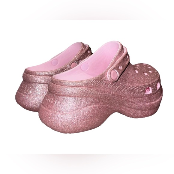 CROCS Pink Milk Glitter Bae Platform Clogs - Picture 5 of 9